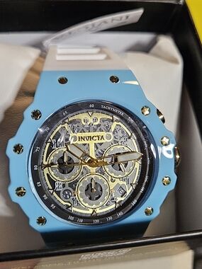 Invicta Racing Vaulthan Blue and Gold Chronograph Watch New In Box With Tags